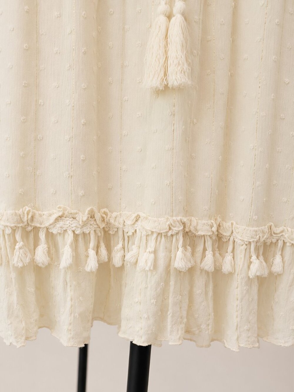 Azara Paris Cream Boho Ruffle Tassel Mini Dress S/M - Picture 6 of 8